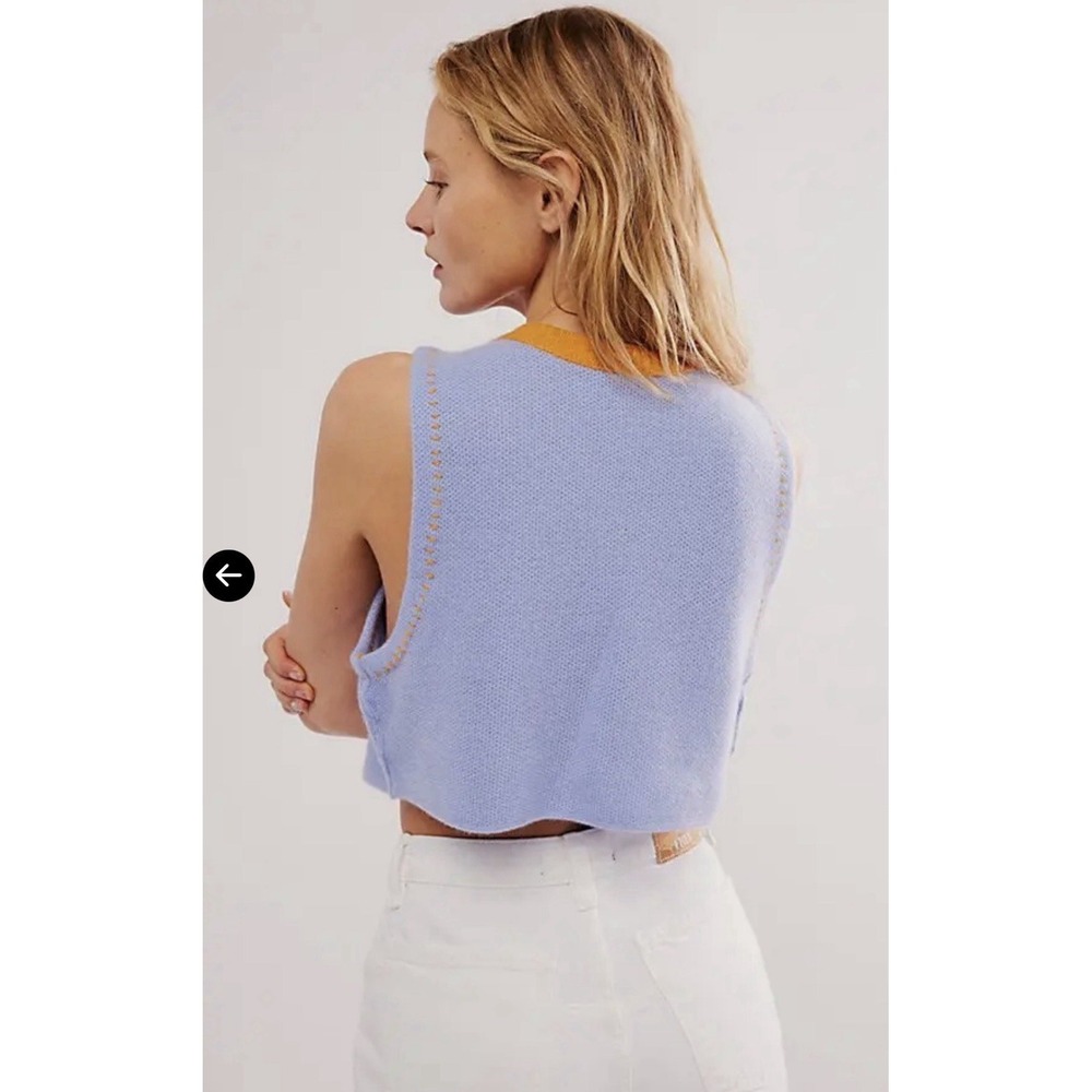 Free People Sammi‎ Cashmere Knit Sweater Vest Periwinkle Blue Pastel Retro Indie - Picture 4 of 16